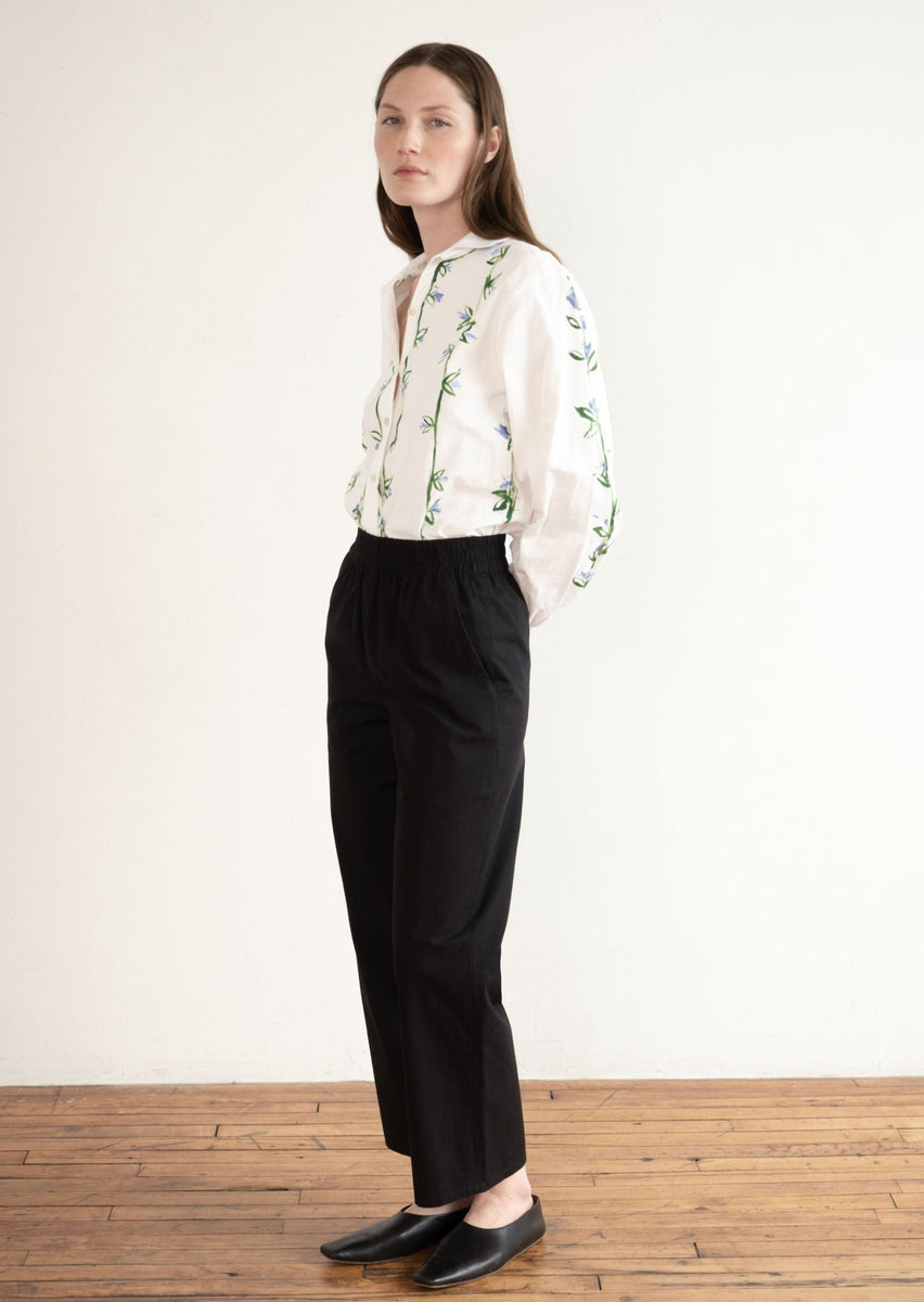 Zara NWT embroidered white and black linen, straight leg pants